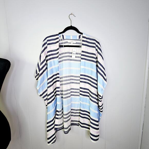 New LOFT Sunset Stripe Wrap Ruana Kimono Summer Layering Size M/L Lightweight - Picture 9 of 13